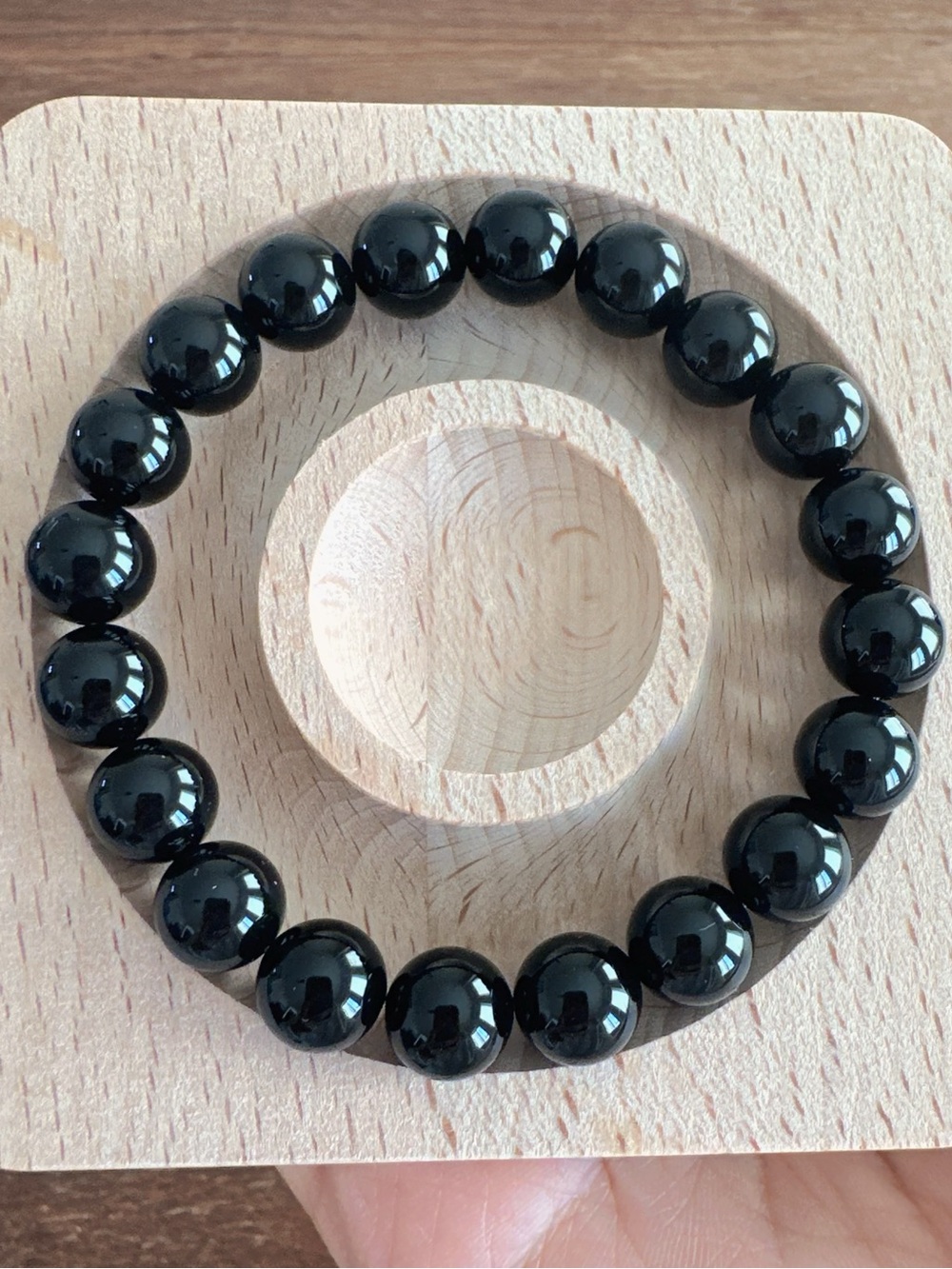 Black Beaded Bracelet Natural Stone Stretch Bracelet 10mm Beads Handmade